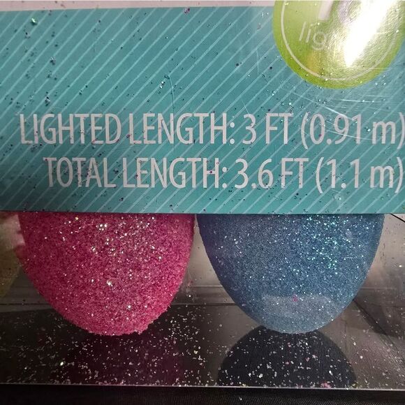 New Way To Celebrate Easter LED String Lights Glitter Easter Eggs 10 Ct, 3,6 ft - Picture 3 of 5
